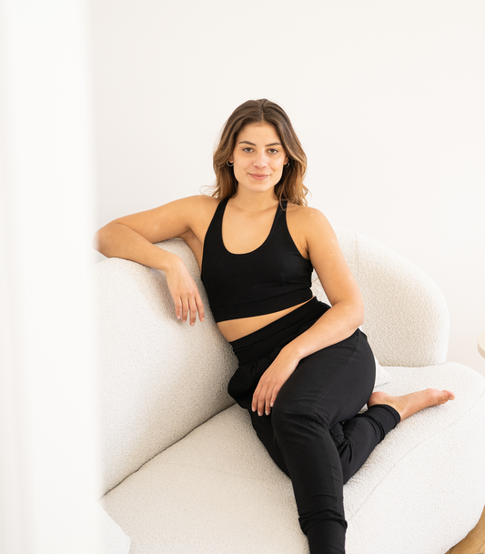 Schwarz Black - Organic Womens Yoga Bra Top Saira Couch Mood | Lotuscrafts