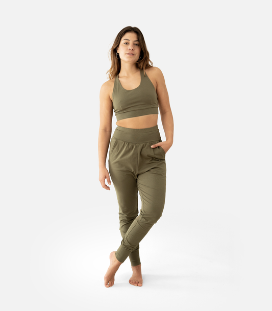 Burnt Olive - Organic Womens Yoga Bra Top Saira Model | Lotuscrafts