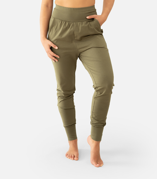 Burnt Olive - Organic Yoga Pants Hari Front | Lotuscrafts