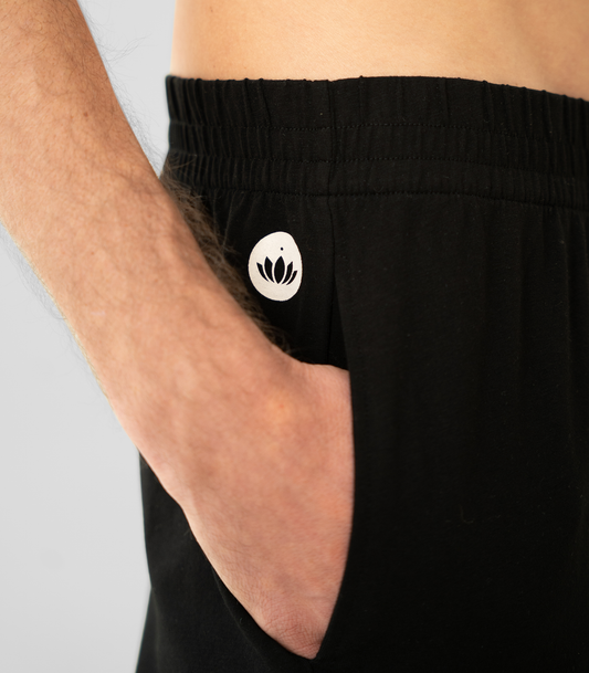 Schwarz Black - Organic Mens Yoga Pants Manu Detail | Lotuscrafts