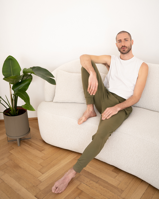 Burnt Olive - Organic Mens Yoga Pants Manu Couch Mood | Lotuscrafts