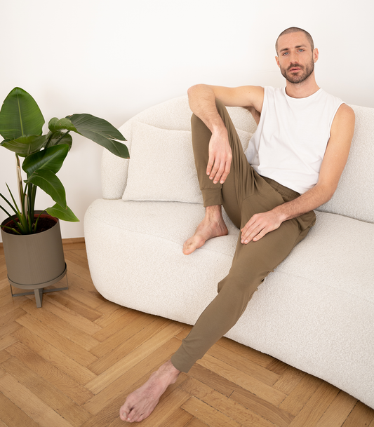 Burnt Olive - Organic Mens Yoga Pants Manu Couch Mood | Lotuscrafts