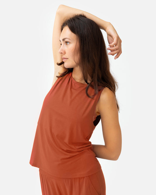 Burnt Sienna - Naima Yoga Top Front | Lotuscrafts